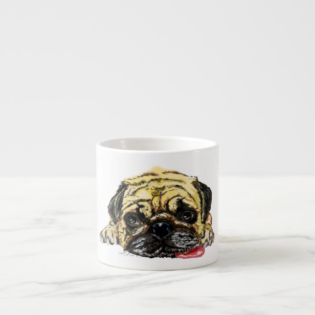 Xícara De Espresso Engraçada Taça Espresso com Cachorro Pug (Frente)