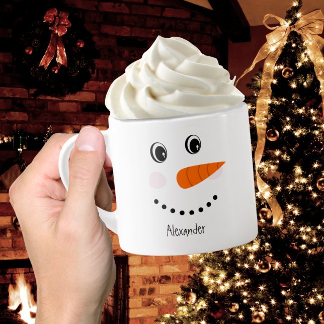 Xícara De Espresso Engraçado Rosto Feliz Snowman Coco Quente de Natal (Criador carregado)
