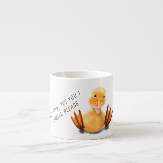 Xícara De Espresso Engraçado Taça Espresso com Feliz Pato - Sorria (Frente)