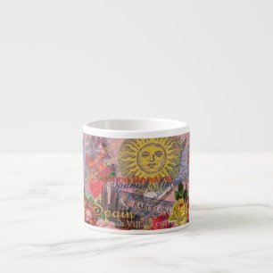 Xícara De Espresso Espanha Vintage Sol Viagem Colagem Retro Europa