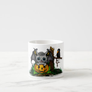 Xícara De Espresso Esperando o Halloween, Cute Bat e Raven