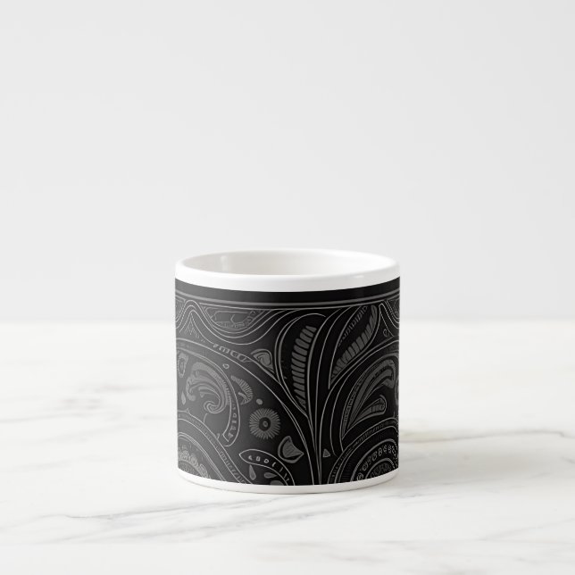 Xícara De Espresso Espresso/Cinza/Paisley Preto/Caneca Especializada (Frente)