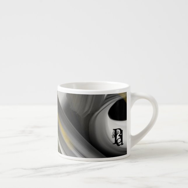 Xícara De Espresso Espresso Mug Abstrato Art Black White Dourado (Direita)