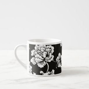 Xícara De Espresso Espresso Mug-Black & White Floral