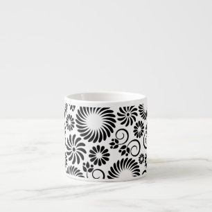 Xícara De Espresso Espresso Mug, floral, preto e branco
