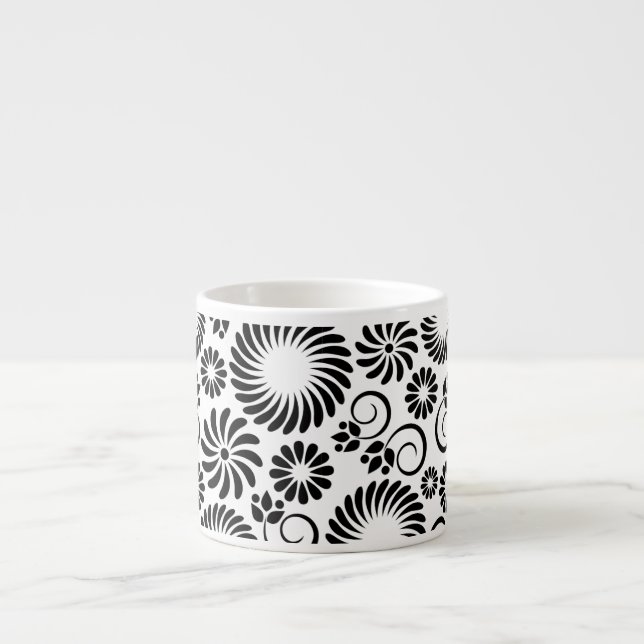 Xícara De Espresso Espresso Mug, floral, preto e branco (Frente)