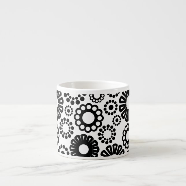 Xícara De Espresso Espresso Mug, floral, preto e branco (Frente)