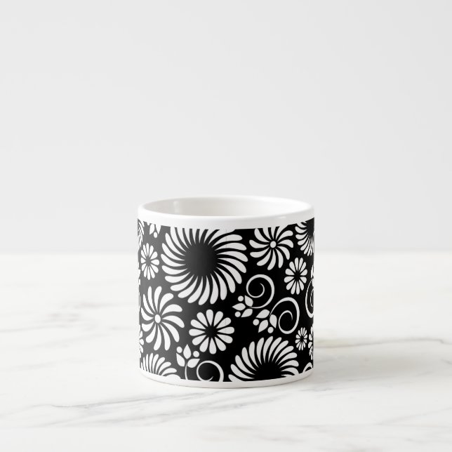 Xícara De Espresso Espresso Mug, floral, preto e branco (Frente)