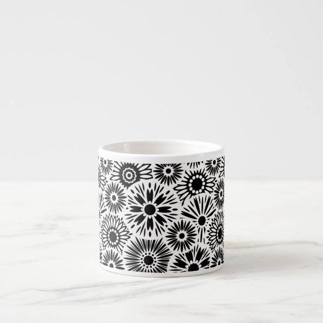 Xícara De Espresso Espresso Mug, floral, preto e branco (Frente)