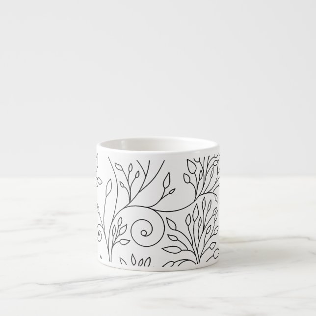 Xícara De Espresso Espresso Mug, floral, preto e branco (Frente)