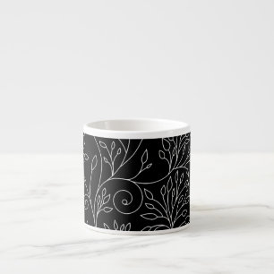 Xícara De Espresso Espresso Mug, floral, preto e branco
