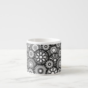 Xícara De Espresso Espresso Mug, floral, preto e branco