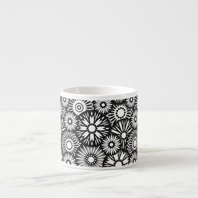 Xícara De Espresso Espresso Mug, floral, preto e branco (Frente)
