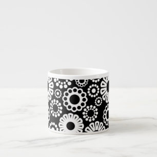 Xícara De Espresso Espresso Mug, floral, preto e branco
