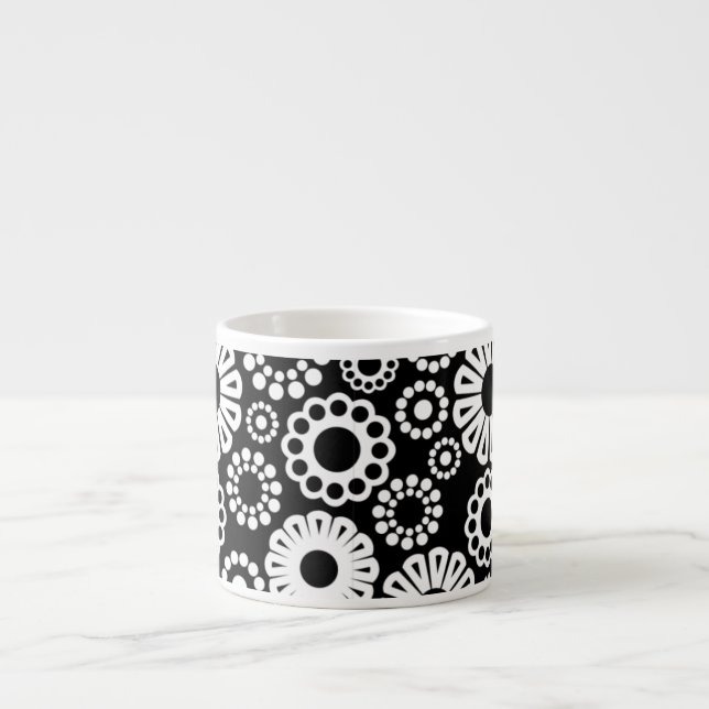 Xícara De Espresso Espresso Mug, floral, preto e branco (Frente)