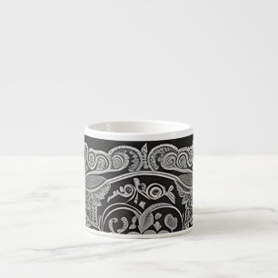 Xícara De Espresso Espresso/Paisley de Cinza/Trim Preto/Canhão Especi