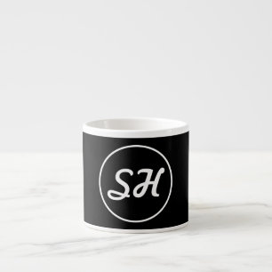 Xícara De Espresso Estilo Monograma Retro-Moderno Legal Preto e Bra