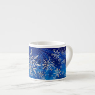 Xícara De Espresso Estrela de Natal Floco de Neve Azul Gelo