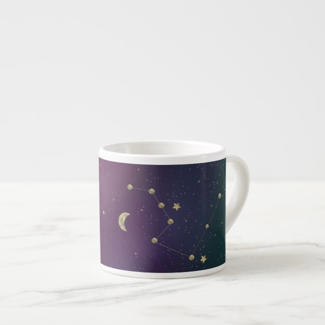 Xícara De Espresso Estrelas Douradas de Faux Roxo da Constelação de O (Frente Esquerda)