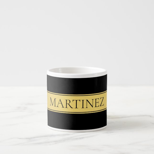 Xícara De Espresso Faixa Dourada Clássica e Fundo Preto ou FAZER FACE (Frente)