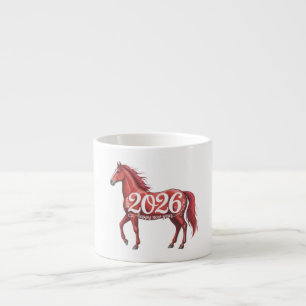Xícara De Espresso Feliz ano novo 2026 Cavalo vermelho chinês