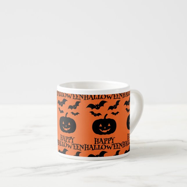 Xícara De Espresso Feliz Bat Mínimo de Abóbora de Halloween (Frente Esquerda)