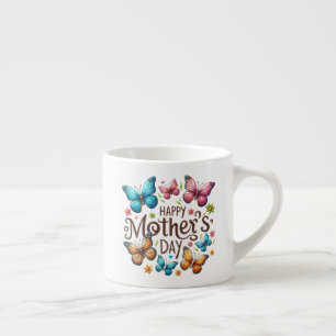 Xícara De Espresso Feliz Dia das Mães com Clipart de Borboletas
