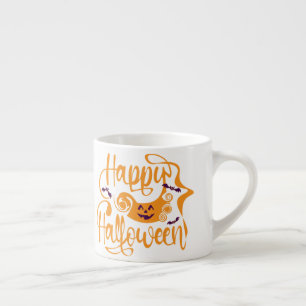 Xícara De Espresso Feliz morcego de Halloween jack ou lanterna