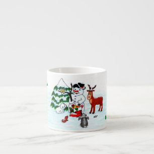 Xícara De Espresso Feliz Natal! Homem de Neve com Amigos