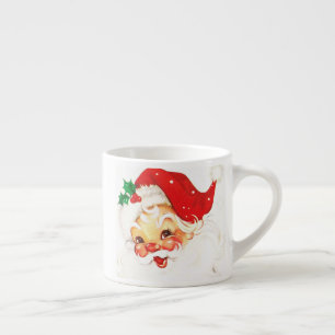 Xícara De Espresso Feliz Natal Papai Noel Chapéu Vermelho Vintage fof