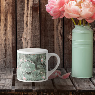 Xícara De Espresso Flamingo Orchid Tropical Pattern Sage ID868