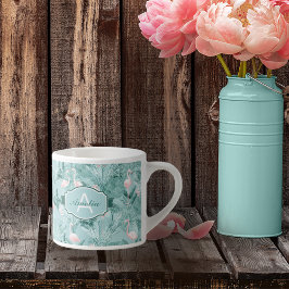 Xícara De Espresso Flamingo Orchid Tropical Pattern Teal ID868