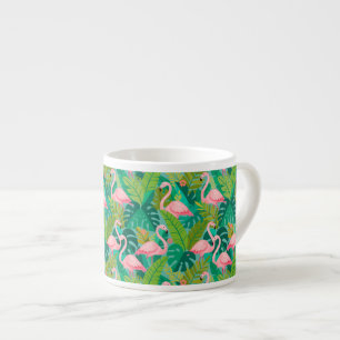 Xícara De Espresso Flamingos Rosa Tropical Folhagem da Selva