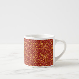 Xícara De Espresso Flocos de neve Dourados no padrão vermelho Natal