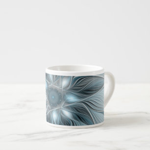 Xícara De Espresso Flor Abstrata Alegre Azul Cinza Fractal Floral
