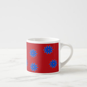Xícara De Espresso Flor azul em vermelho