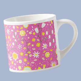 Xícara De Espresso Flor Botânico Rosa Moderno Flor Floral