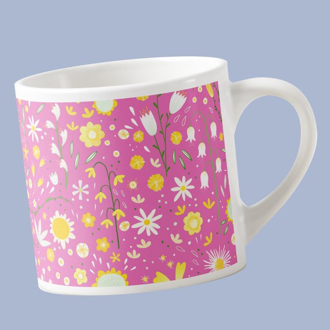 Xícara De Espresso Flor Botânico Rosa Moderno Flor Floral (Pink modern floral espresso cup)
