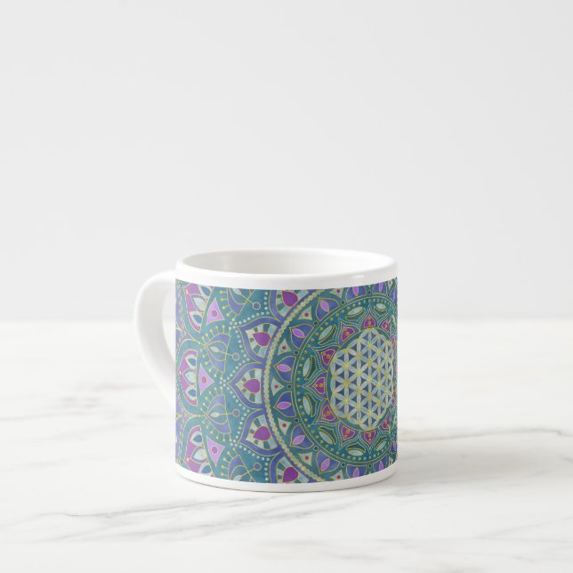 Xícara De Espresso Flor da Vida - Mandala Estilo Índia 1 (Frente Esquerda)