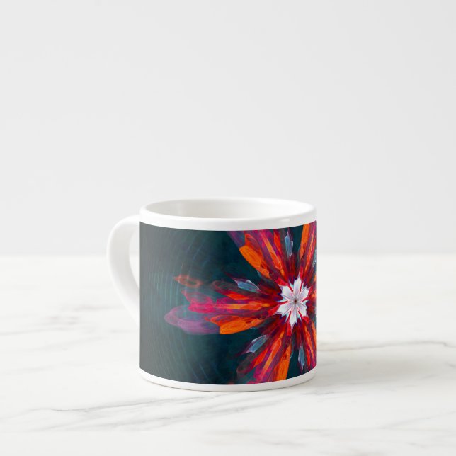 Xícara De Espresso Floral Flores de Mandala Laranja Vermelho Abstrato (Frente Esquerda)