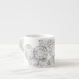 Xícara De Espresso Flores abstrato brancas e pretas