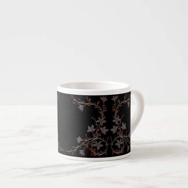 Xícara De Espresso Flores Art Déco em Preto (Frente Esquerda)