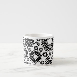 Xícara De Espresso Flores boho Padrão floral vetorial preto e branco