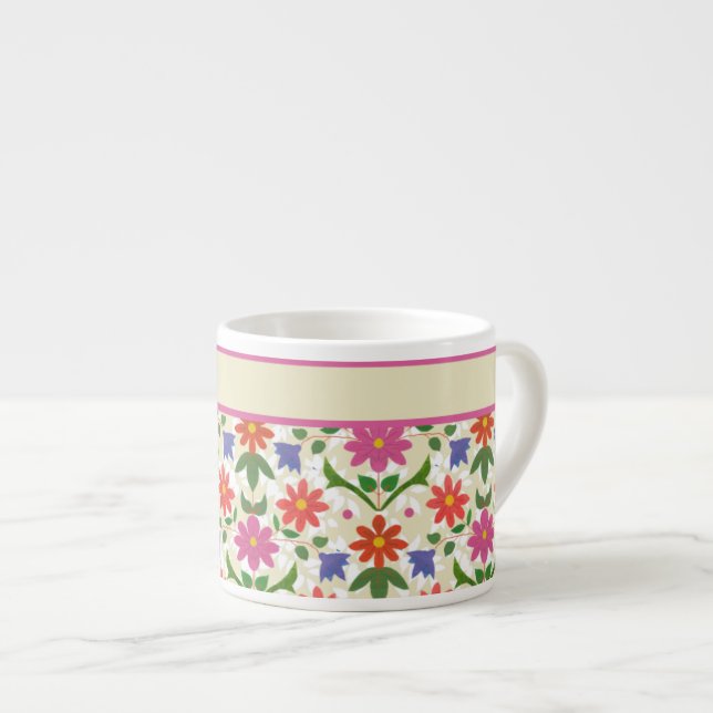 Xícara De Espresso Flores Chic, Bolinhas em Ecru Espresso Mug (Frente Esquerda)