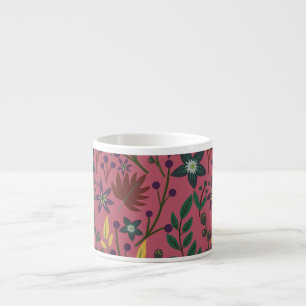 Xícara De Espresso Flores cor-de-rosa com padrão uniforme floral folh