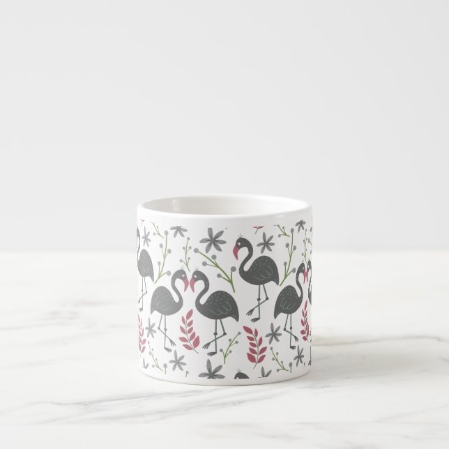 Xícara De Espresso Flores de padrão sem costura, de flamingo, rosa, f (Frente)