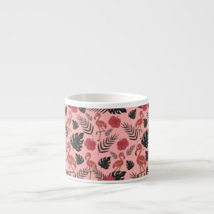 Xícara De Espresso Flores e folhas de padrão uniforme, cor-de-rosa,