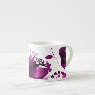 Xícara De Espresso Flores Florais Roxas Aquarela Elegante Personaliza