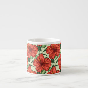 Xícara De Espresso Flores florais tropicais, sem costura, flores verm