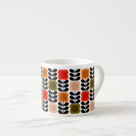 Xícara De Espresso Flores Retro Cheerful Stem, Tomate Pink